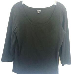 Lafayette 148 Black Top Large Stretch Long Sleeve Lagenlook Minimalist Tiny Flaw